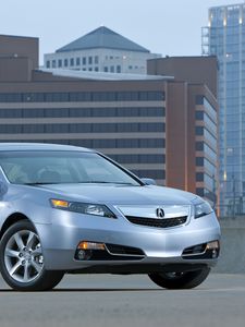 Preview wallpaper acura, tl, 2011, blue metallic, side view, style, cars, asphalt, building