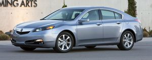 Preview wallpaper acura, tl, 2011, blue, side view, style, cars, asphalt, building, grass