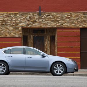 Preview wallpaper acura, tl, 2011, blue metallic, side view, style, cars, buildings, asphalt