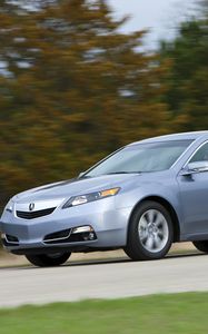 Preview wallpaper acura, tl, 2011, blue metallic, side view, style, cars, speed, nature, trees, grass