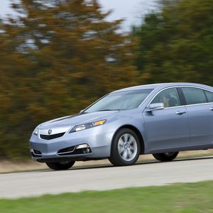 Preview wallpaper acura, tl, 2011, blue metallic, side view, style, cars, speed, nature, trees, grass