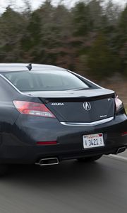 Preview wallpaper acura, tl, 2011, black, rear view, style, cars, speed, trees, grass, asphalt