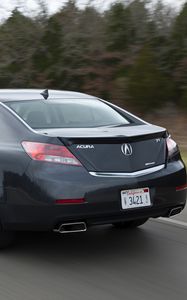 Preview wallpaper acura, tl, 2011, black, rear view, style, cars, speed, trees, grass, asphalt