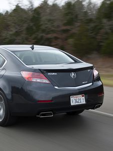 Preview wallpaper acura, tl, 2011, black, rear view, style, cars, speed, trees, grass, asphalt