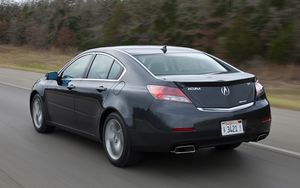 Preview wallpaper acura, tl, 2011, black, rear view, style, cars, speed, trees, grass, asphalt