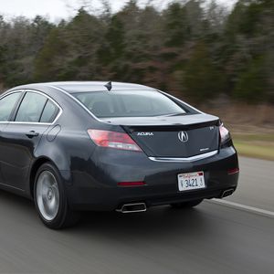 Preview wallpaper acura, tl, 2011, black, rear view, style, cars, speed, trees, grass, asphalt