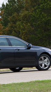 Preview wallpaper acura, tl, 2011, blue, side view, style, cars, trees, asphalt, grass