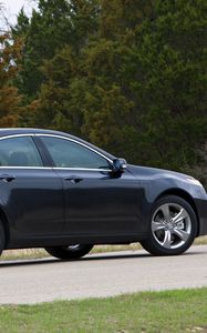 Preview wallpaper acura, tl, 2011, blue, side view, style, cars, trees, asphalt, grass