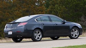 Preview wallpaper acura, tl, 2011, blue, side view, style, cars, trees, asphalt, grass