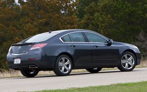 Preview wallpaper acura, tl, 2011, blue, side view, style, cars, trees, asphalt, grass