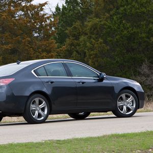 Preview wallpaper acura, tl, 2011, blue, side view, style, cars, trees, asphalt, grass