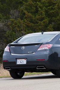 Preview wallpaper acura, tl, 2011, blue, rear view, style, cars, nature, trees