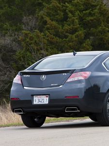 Preview wallpaper acura, tl, 2011, blue, rear view, style, cars, nature, trees