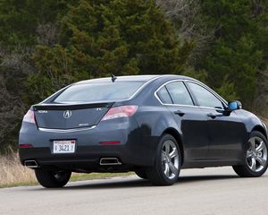 Preview wallpaper acura, tl, 2011, blue, rear view, style, cars, nature, trees