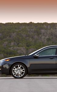 Preview wallpaper acura, tl, 2011, blue, side view, style, cars, sunset, trees, asphalt