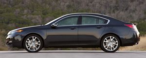 Preview wallpaper acura, tl, 2011, blue, side view, style, cars, sunset, trees, asphalt