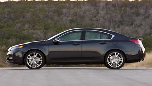 Preview wallpaper acura, tl, 2011, blue, side view, style, cars, sunset, trees, asphalt