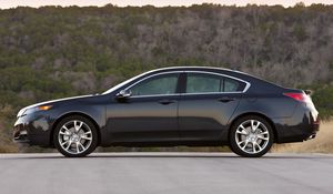 Preview wallpaper acura, tl, 2011, blue, side view, style, cars, sunset, trees, asphalt