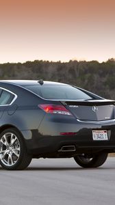 Preview wallpaper acura, tl, 2011, blue, side view, style, cars, sunset, trees