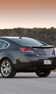 Preview wallpaper acura, tl, 2011, blue, side view, style, cars, sunset, trees