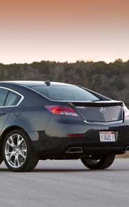 Preview wallpaper acura, tl, 2011, blue, side view, style, cars, sunset, trees