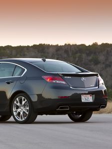 Preview wallpaper acura, tl, 2011, blue, side view, style, cars, sunset, trees