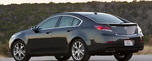 Preview wallpaper acura, tl, 2011, blue, side view, style, cars, sunset, trees