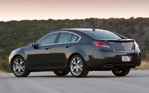 Preview wallpaper acura, tl, 2011, blue, side view, style, cars, sunset, trees