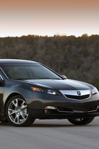 Preview wallpaper acura, tl, 2011, blue, side view, style, cars, sunset, trees, asphalt