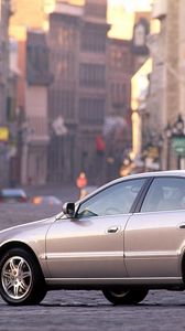 Preview wallpaper acura, tl, metallic gray, side view, style, cars, city, street lights, asphalt