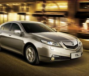 Preview wallpaper acura, tl, metallic gray, side view, style, cars, city, speed, street, asphalt