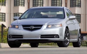 Preview wallpaper acura, tl, silver metallic, front view, style, cars, house, grass, asphalt