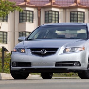 Preview wallpaper acura, tl, silver metallic, front view, style, cars, house, grass, asphalt