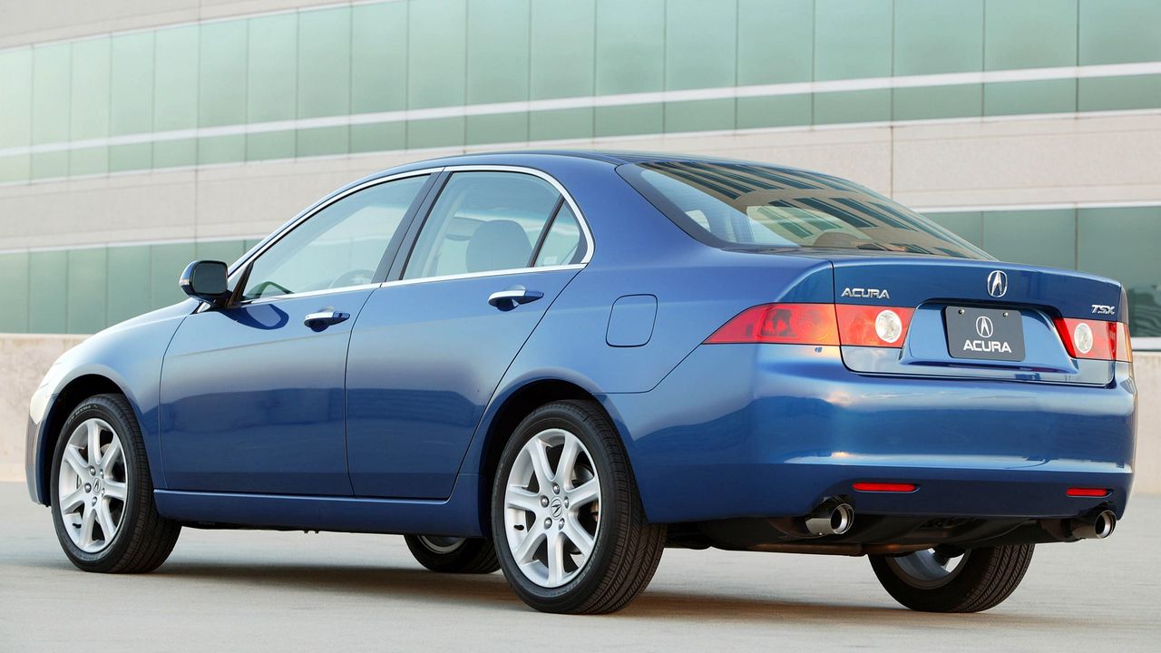 Wallpaper acura, tsx, 2003, blue, side view, style, cars, buildings, asphalt