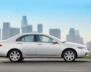 Preview wallpaper acura, tsx, 2003, white, side view, style, cars, building, city, asphalt
