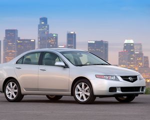 Preview wallpaper acura, tsx, 2003, white, side view, style, cars, city lights, asphalt