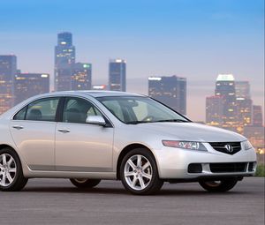 Preview wallpaper acura, tsx, 2003, white, side view, style, cars, city lights, asphalt