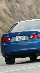 Preview wallpaper acura, tsx, 2003, blue, rear view, style, cars, speed, nature, asphalt