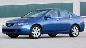 Preview wallpaper acura, tsx, 2003, blue, side view, style, cars, buildings, asphalt