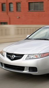 Preview wallpaper acura, tsx, 2003, silver metallic, front view, style, cars, speed, building, bridge