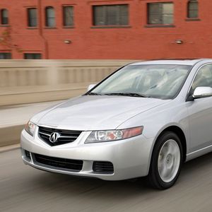 Preview wallpaper acura, tsx, 2003, silver metallic, front view, style, cars, speed, building, bridge