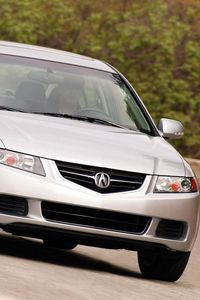 Preview wallpaper acura, tsx, 2003, silver metallic, front view, style, cars, speed, asphalt, trees