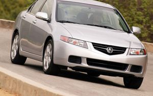 Preview wallpaper acura, tsx, 2003, silver metallic, front view, style, cars, speed, asphalt, trees