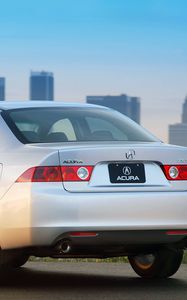 Preview wallpaper acura, tsx, 2003, metallic silver, rear view, style, cars, city, house, grass, asphalt
