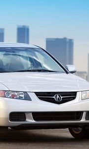 Preview wallpaper acura tsx, 2003, white, front view, style, cars, buildings, asphalt