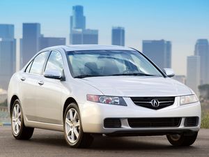 Preview wallpaper acura tsx, 2003, white, front view, style, cars, buildings, asphalt