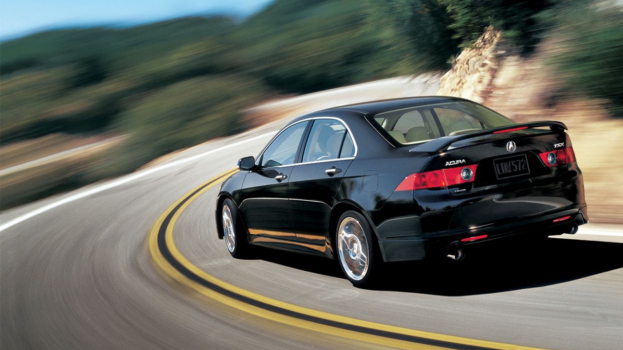 Wallpaper acura, tsx, 2006, black, rear view, style, cars, speed, trees, nature, asphalt