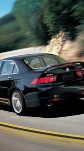 Preview wallpaper acura, tsx, 2006, black, rear view, style, cars, speed, trees, nature, asphalt