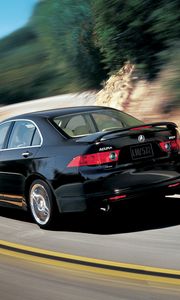 Preview wallpaper acura, tsx, 2006, black, rear view, style, cars, speed, trees, nature, asphalt