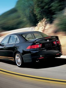 Preview wallpaper acura, tsx, 2006, black, rear view, style, cars, speed, trees, nature, asphalt